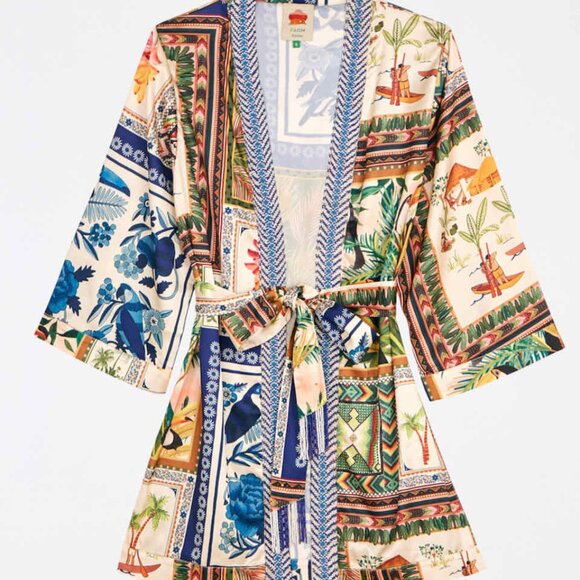 FARM RIO Mixed Scarves Side Slit Kimono – MULTI – Size Small - Picture 6 of 8